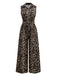 1970er Revers Leopard Ärmellos Gürtel Jumpsuit