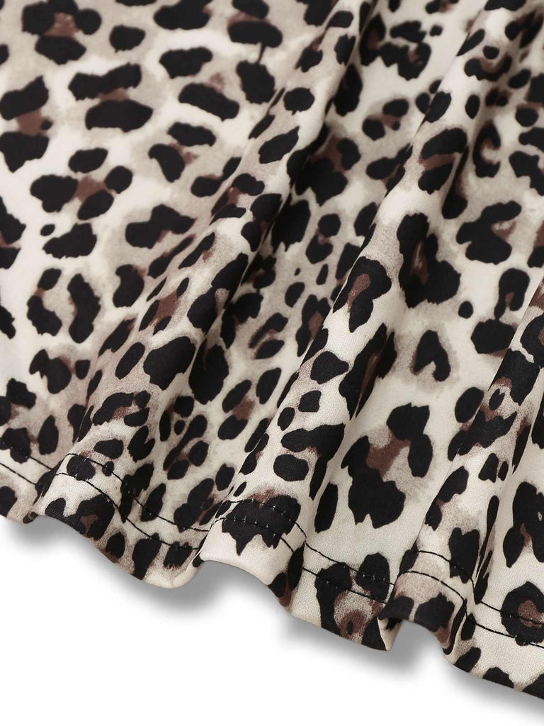 1950er Leopard Plissiertes Breite Träger Kleid