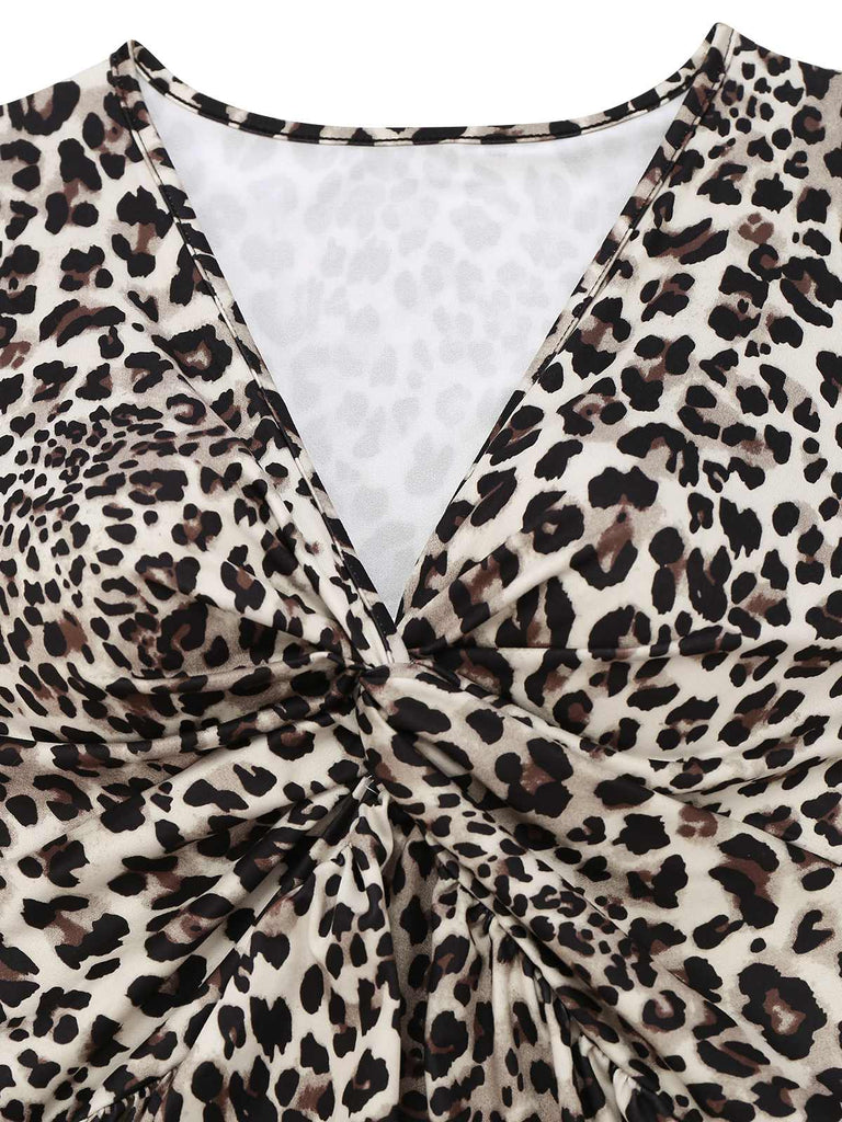 1950er Leopard Plissiertes Breite Träger Kleid