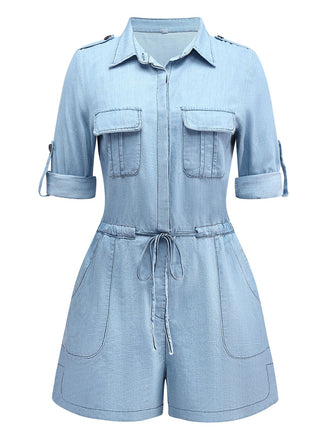 Hellblau 1950er Denim Taste Revers Romper