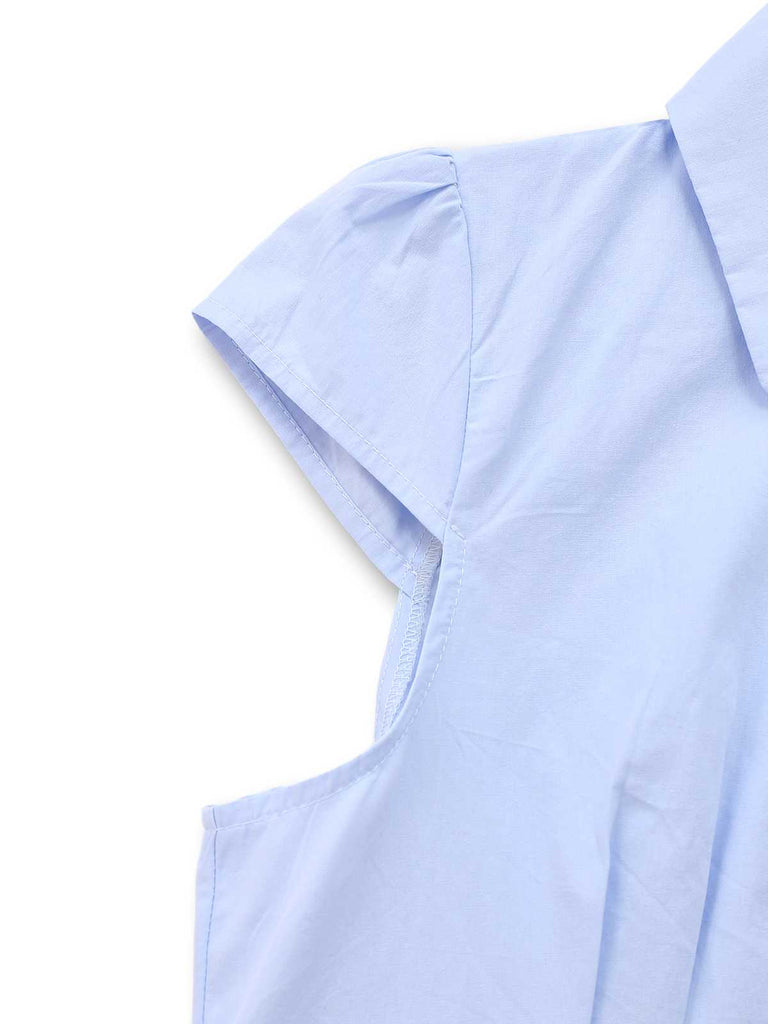 Hellblau 1970er Solide Tailliert Bluse