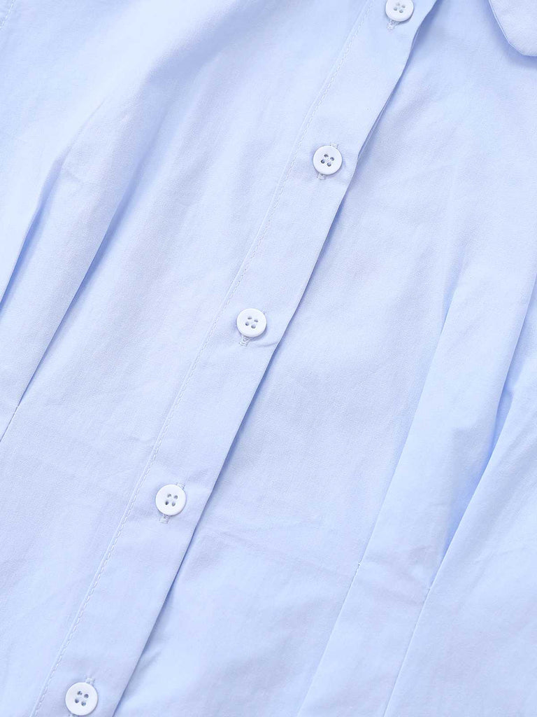 Hellblau 1970er Solide Tailliert Bluse