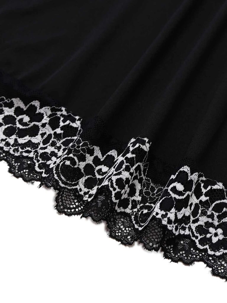 2PCS Schwarz 1950er Samt Spitze Slip Set & Höschen
