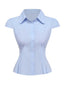 Hellblau 1970er Solide Tailliert Bluse