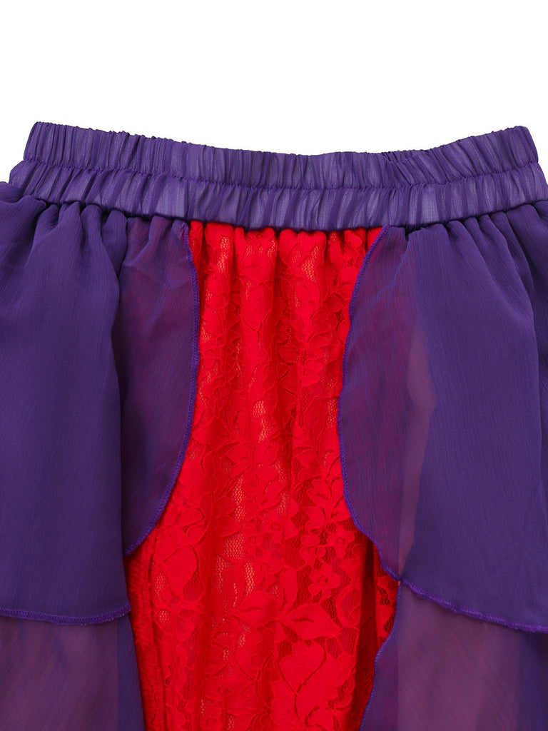 Lila 2PCS 1930er Hocus Pocus Spitze Blumen Top & Rock