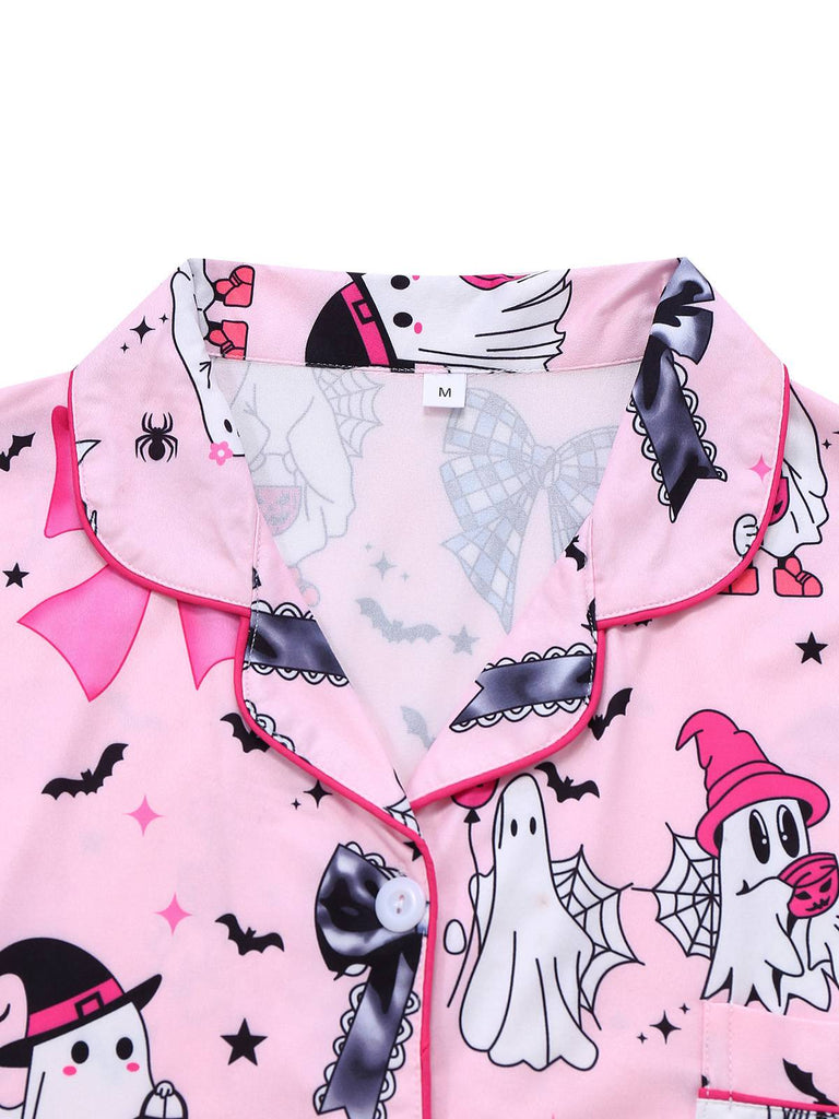 Dunkelrosa 1970er Halloween Boo Drucken Pyjama