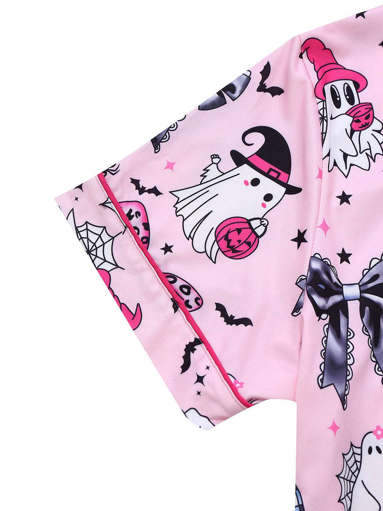 Dunkelrosa 1970er Halloween Boo Drucken Pyjama