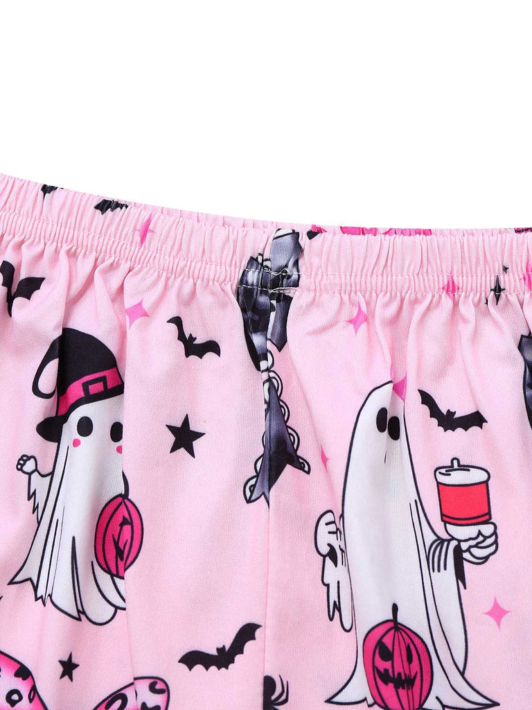 Dunkelrosa 1970er Halloween Boo Drucken Pyjama
