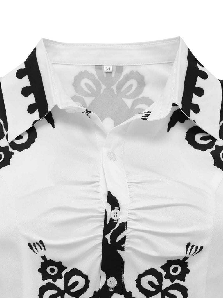 Weiß 1950er Hemdkragen Ärmellos Gürtel Kleid