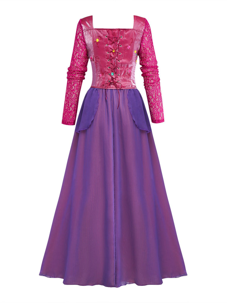 Lila 2PCS 1930er Hocus Pocus Spitze Blumen Top & Rock