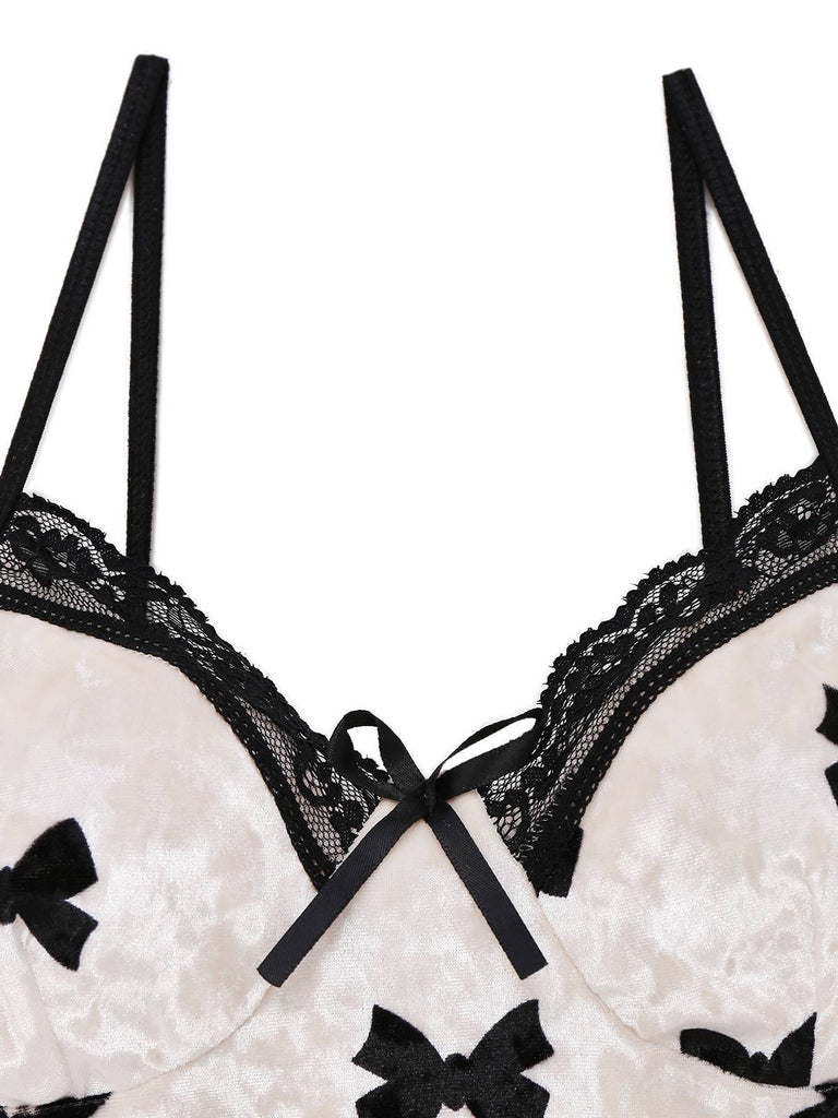 Weiß 1940er Bogen Drucken Samt Pajama Set