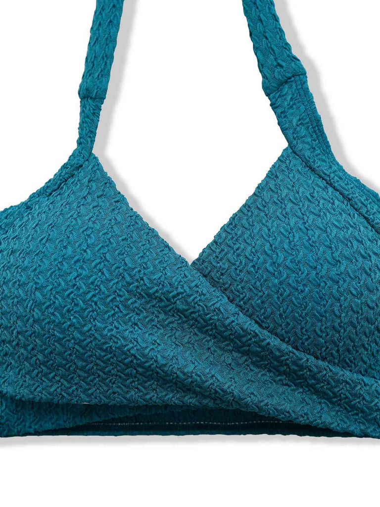 Grün 1930er Hohl Halter Strukturierter Stoff Bikini Set