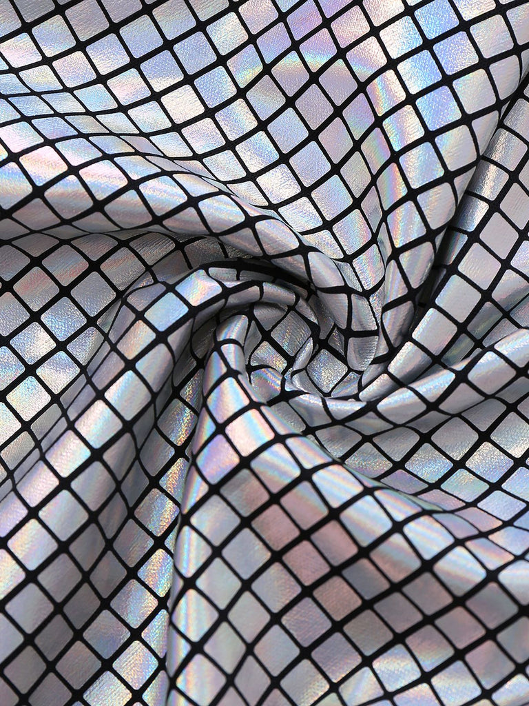 Silber 1970er Disko Ärmellos Metallisch Jumpsuit