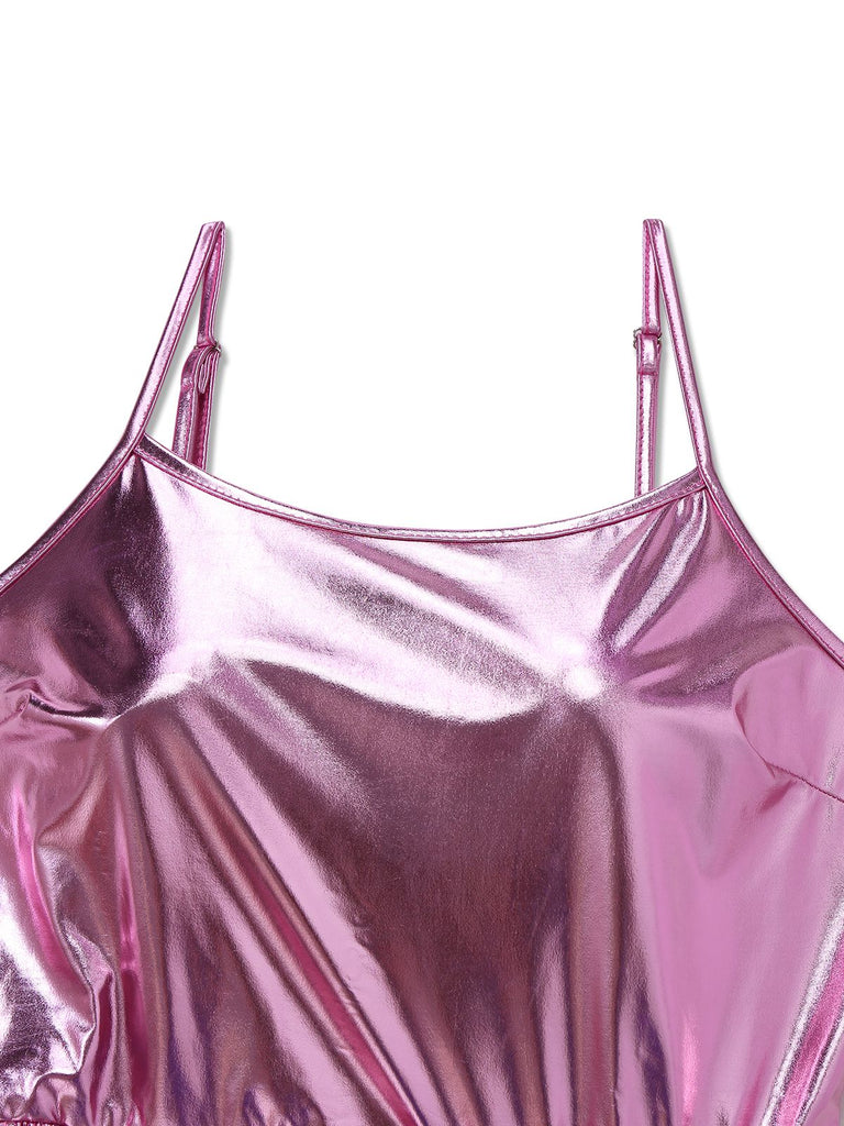 Blau 1980er Metallisch Spaghetti Träger Party Kleid