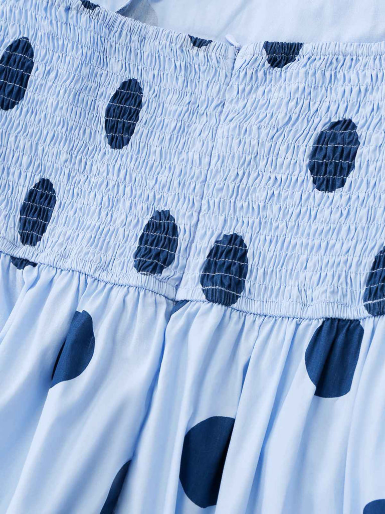 Blau 1940er Polka Punkte Trägerlos Plissiertes Kleid