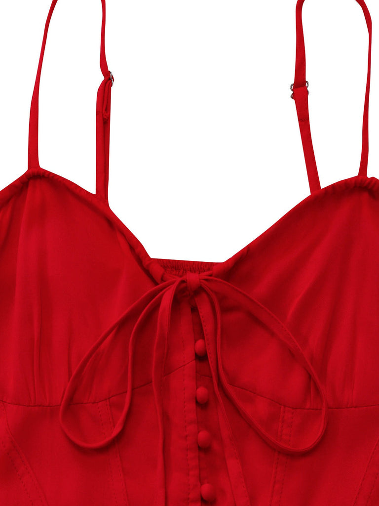 1950er Ärmellos Rückenfrei Gesmokt Taille Slip Kleid