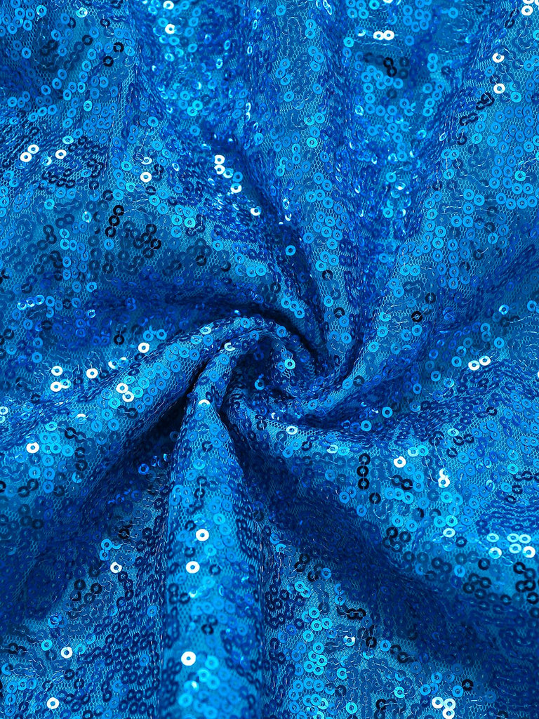 Blau 1970er Solide Pailletten Elsa Cape & Kleid