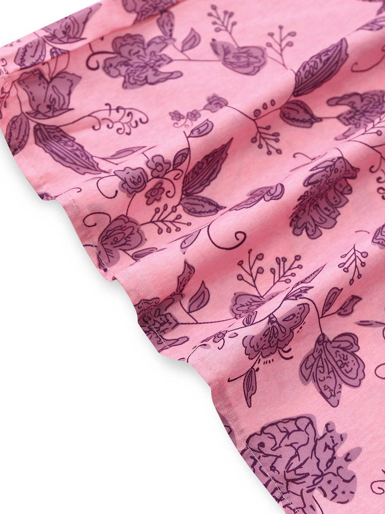 Rosa 1970er Spaghettiträger Blumen Gesmokt Jumpsuit
