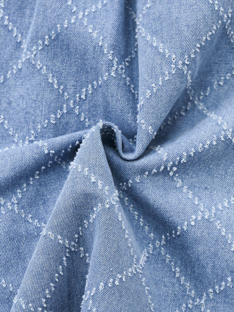 Blau 1980er Denim Durchgeknöpft Utility Romper