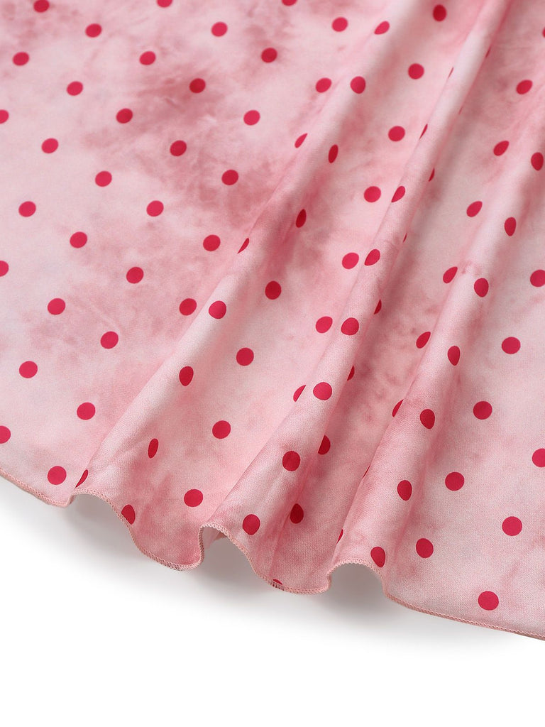 Rosa 1940er Satin Polka Dot Spitze Besatz Rückenfrei Nachthemd