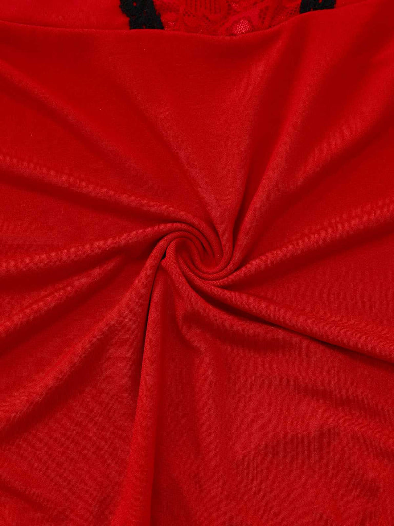 Rot 1940er Spaghetti Träger Spitze Besatz Nachthemd