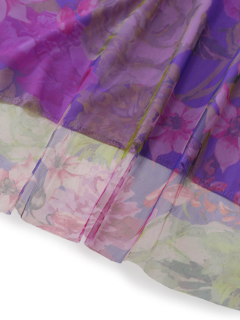 Lila 1930er Netz Eine Schulter 3D Blumen Abend Kleid