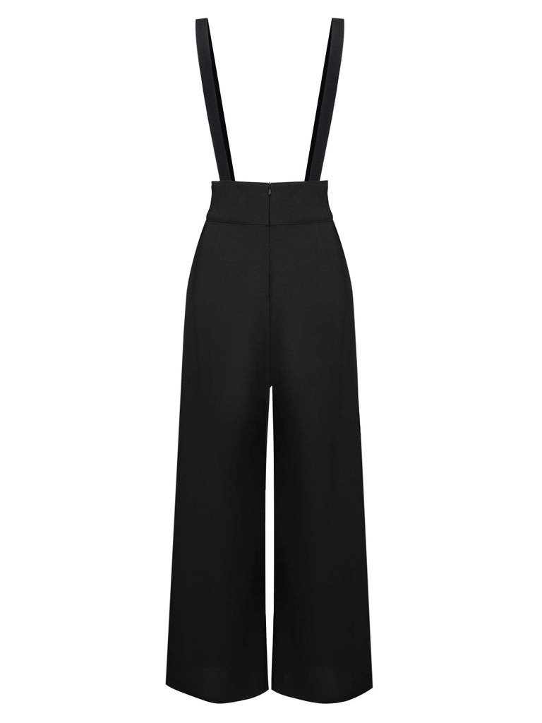 2PCS Schwarz 1930er Streifen Krawattenkragen Rüschenärmel Bluse & Hose
