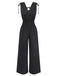 Schwarz 1950er Streifen Schulter-Bindung Gesmokt Taille Jumpsuit