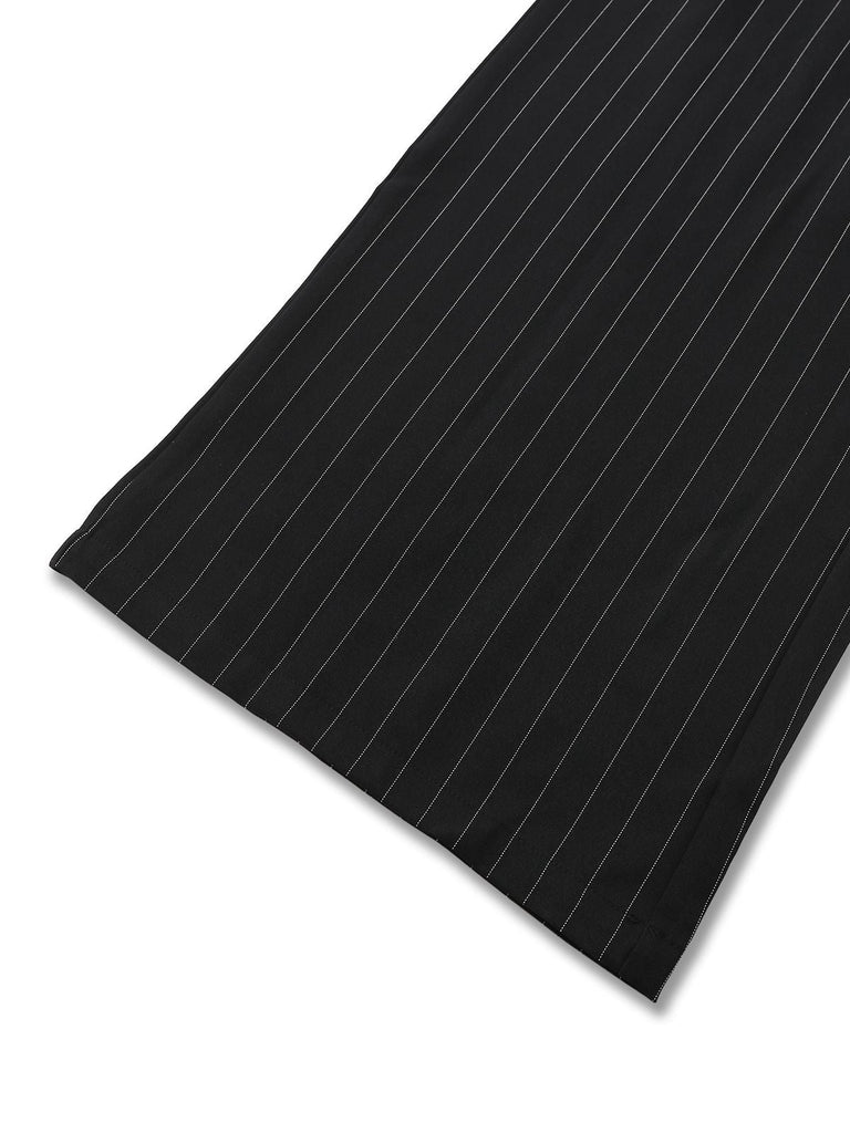 Schwarz 1950er Streifen Schulter-Bindung Gesmokt Taille Jumpsuit