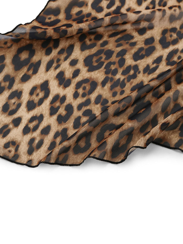 Schwarz 1980er Spitze Leopard Druck Asymmetrisch Kleid