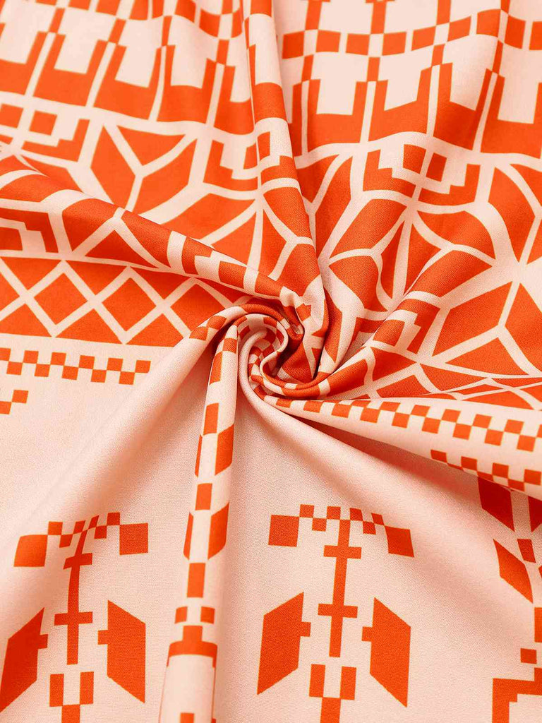 Orange 1940er Blumen Schnürung Hohl Kleid