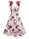 Weiß 1950er Rose Schnürung Swing Kleid