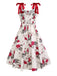 Weiß 1950er Rose Schnürung Swing Kleid