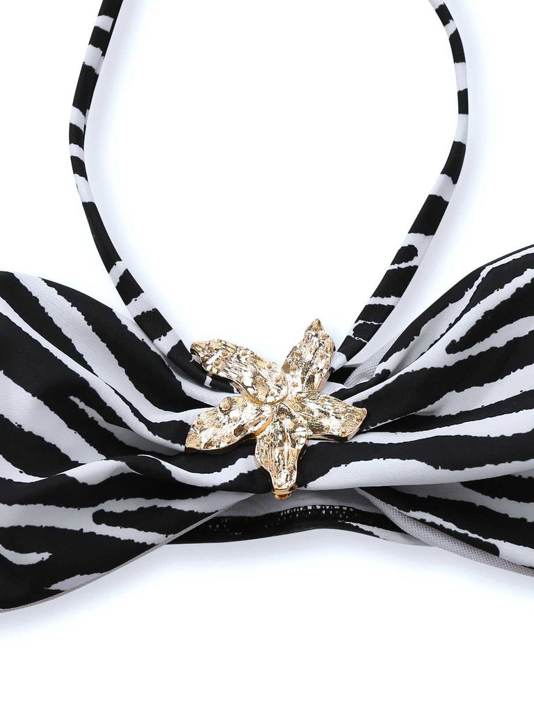 Schwarz & Weiß 1960er Zebra Druck Seestern Akzente Bikini Set