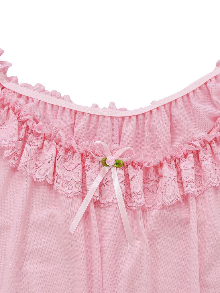 [Vorverkauf] 1950er Bogen Spitze Besatz Netz Babydoll Nachthemd