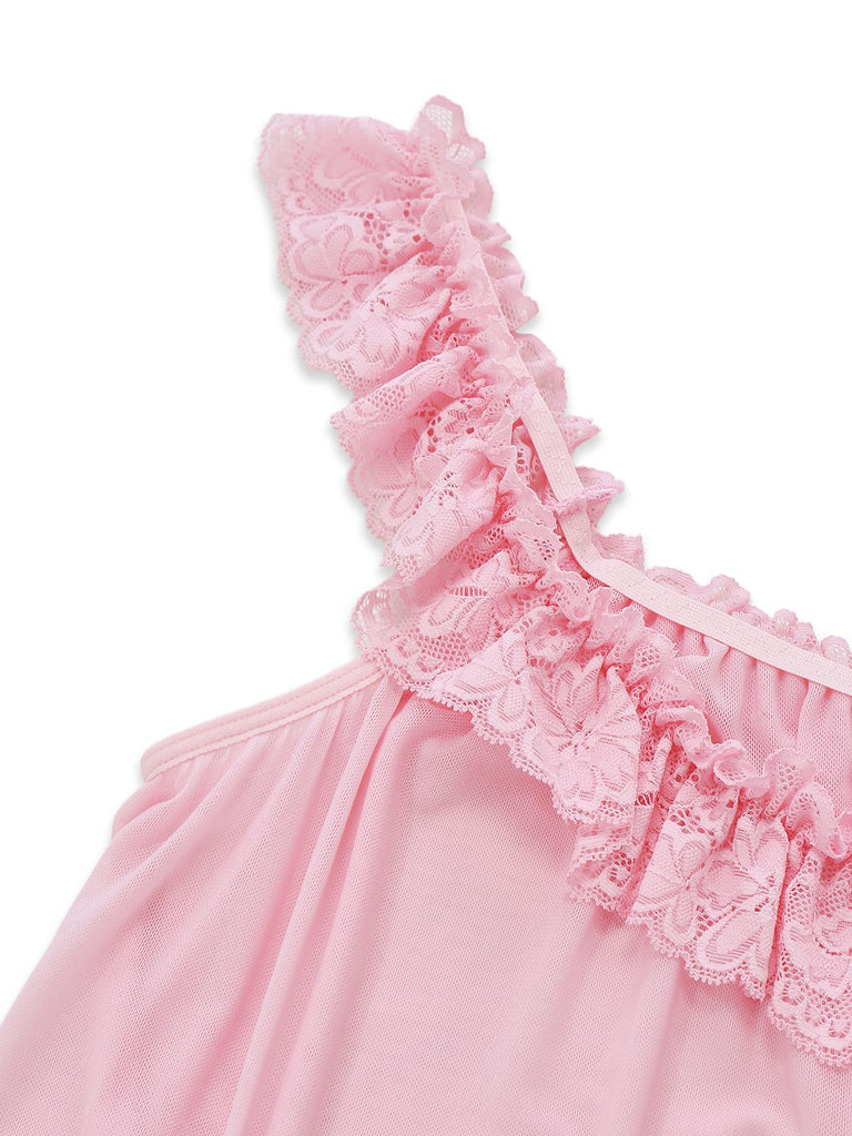 [Vorverkauf] 1950er Bogen Spitze Besatz Netz Babydoll Nachthemd