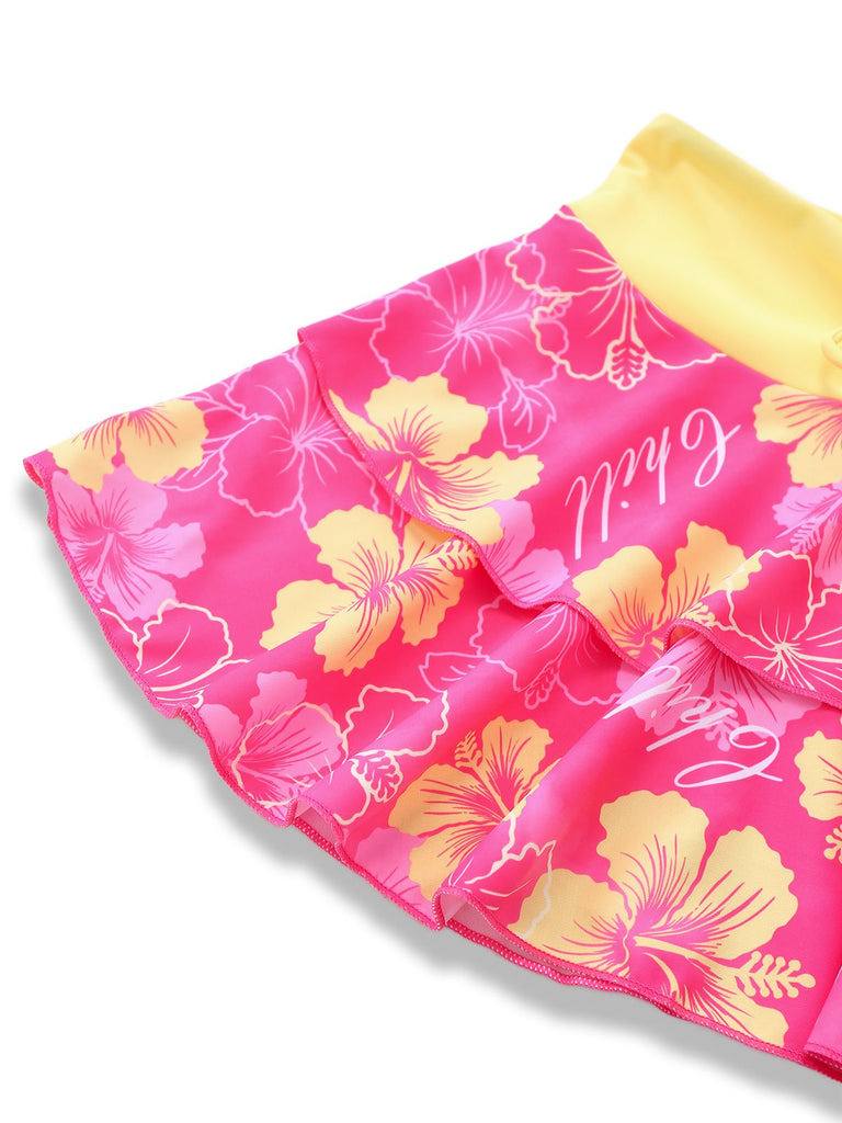 Braun 1960er Blumen Druck Bindefront Geschichtet Bikini Set