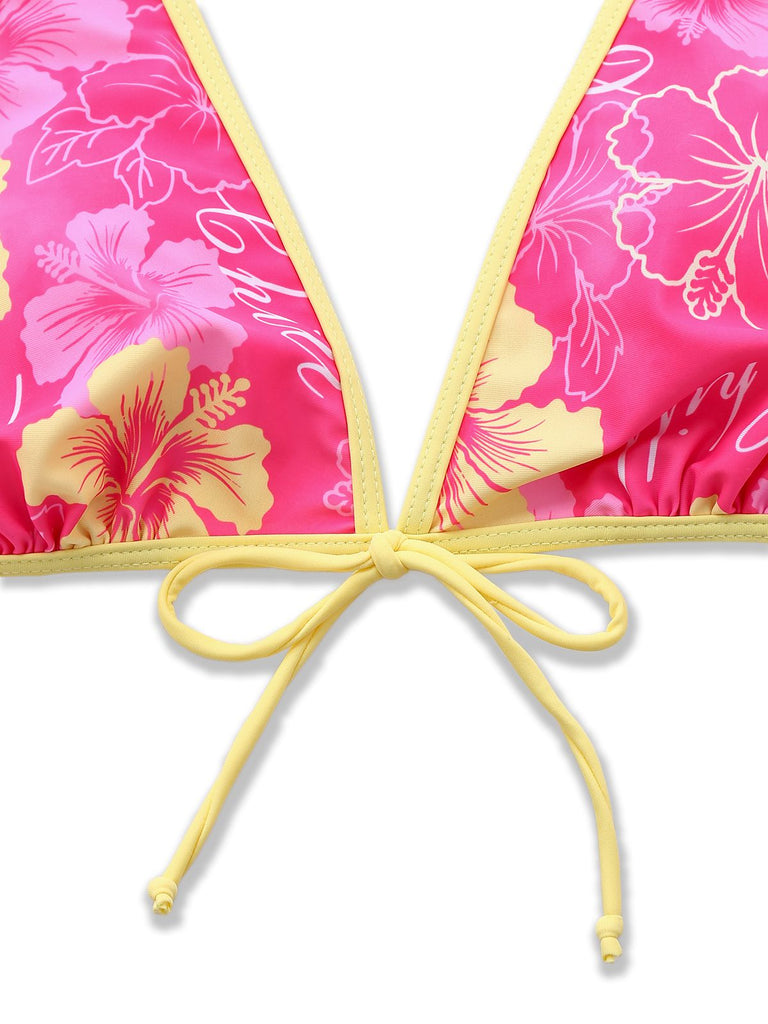 Braun 1960er Blumen Druck Bindefront Geschichtet Bikini Set