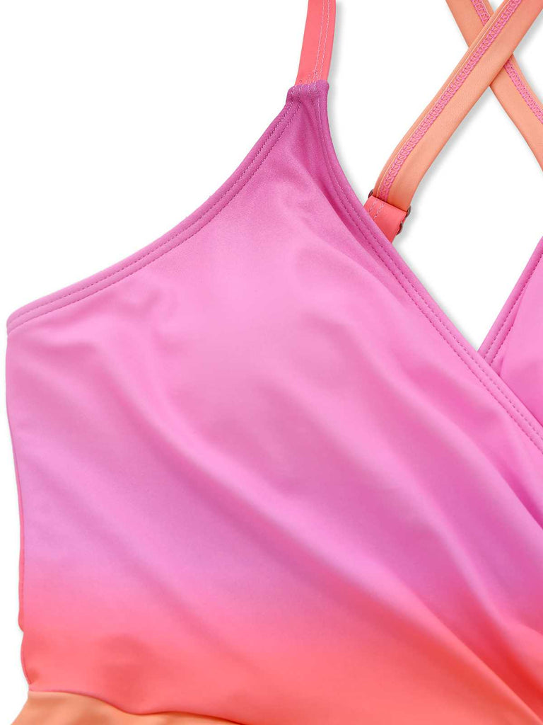 Multicolor 1930er Spaghetti Träger Farbverlauf Einteilig Schwimmkleid