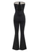 Schwarz 1970er Trägerlos Spitze Panel Ausgestellt Jumpsuit