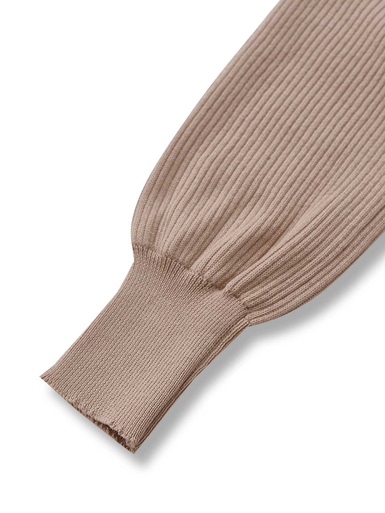 Khaki 1960er Schulterfrei Spitze Schlitz Gestrickt Kleid