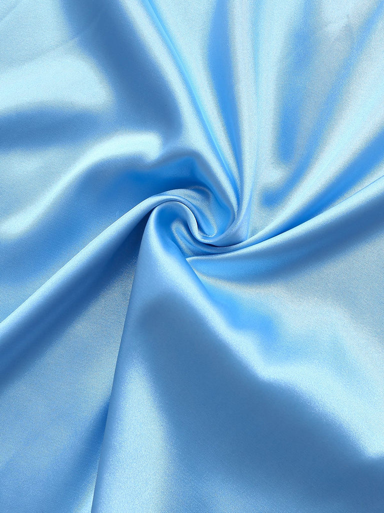 Blau 1940er Satin Netz Gremium Peter-Pan-Kragen Kleid