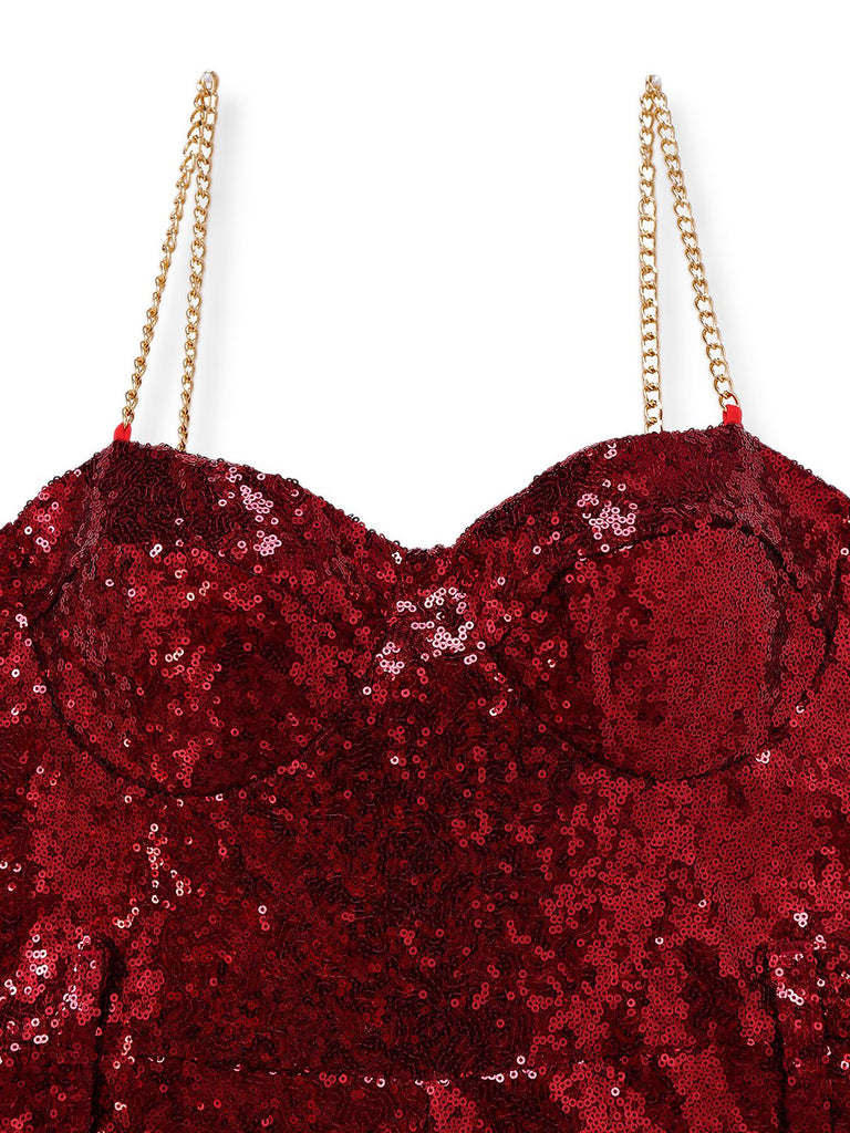 1970er Kette Träger Pailletten Disco Jumpsuit