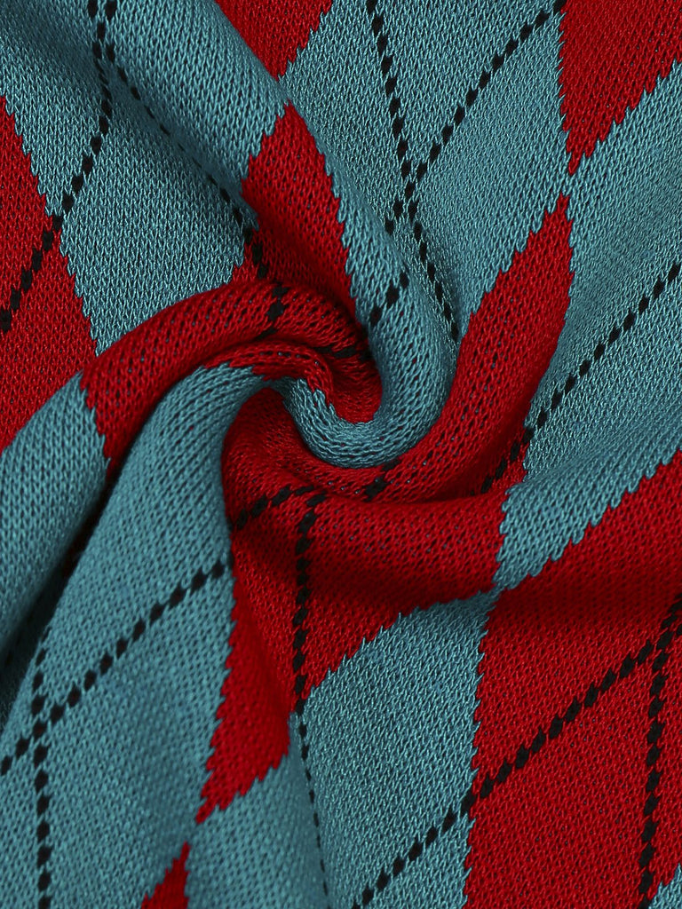 1930er Revers Farbblock Diamant Raster Pullover