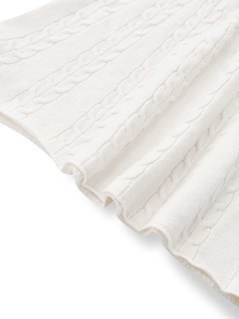 Weiß 1970er Bogen Dekor Stricken Pullover Kleid