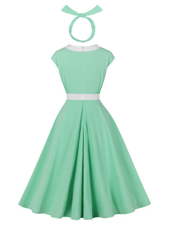 Grünes 50er Swingkleid mit Kappärmel und Schleife