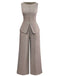 2PCS Solide 1940er Ärmellos Top & Weites Bein Hose