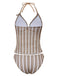 Khakies 50er Tankini-Set mit Streifen und Häkelarbeit