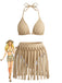 Khaki 70er Bikini-Set & Shorts mit Neckholder und Patchwork