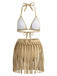 Khaki 70er Bikini-Set & Shorts mit Neckholder und Patchwork